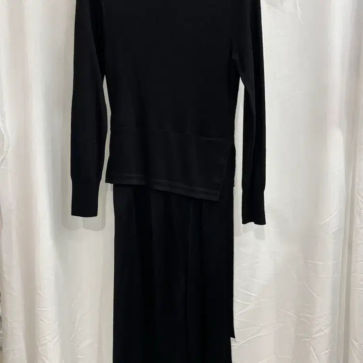 [BUNJANG] Objet Wool Black Knit Layered Maxi Dress / 오브제 울 블랙 니트 레이어드 맥시 드레스 원피스 82-94-160