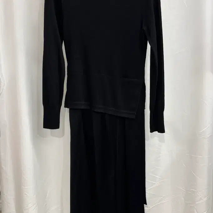 [BUNJANG] Objet Wool Black Knit Layered Maxi Dress / 오브제 울 블랙 니트 레이어드 맥시 드레스 원피스 82-94-160