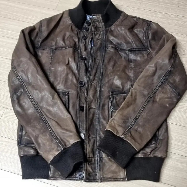 [BUNJANG] Vintage 55 Brown Leather A-1 Bomber Jacket / 이테리제 빈티지55 브라운 가죽 a-1 봄버 자켓(100-105)