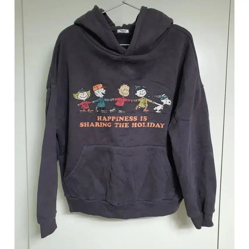 [BUNJANG] Snoopy Printing Hooded Sweatshirt Charcoal / SNOOPY 스누피 프린팅 후드티 차콜