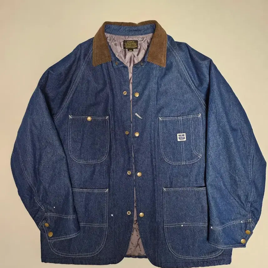 [BUNJANG] BONOUE Denim Coverall Jacket Corduroy Collar / 본로우 데님 커버올 자켓 코듀로이 카라