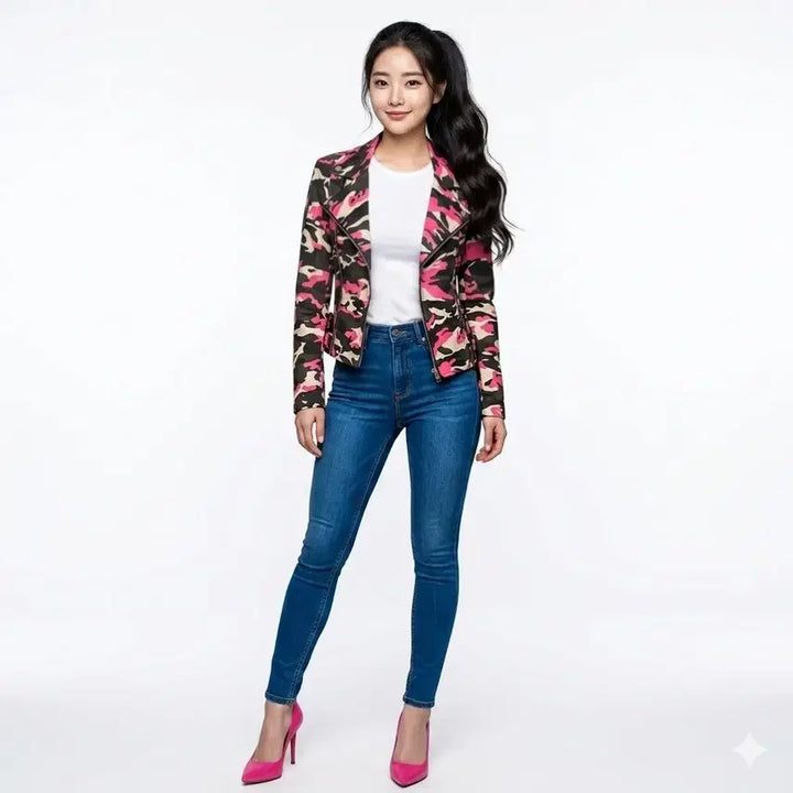 [BUNJANG] Pink Camo Rider Jacket / 핑크 카모 라이더 재킷