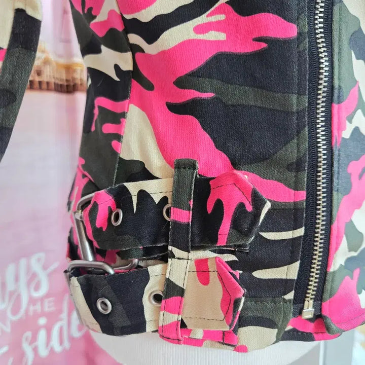 [BUNJANG] Pink Camo Rider Jacket / 핑크 카모 라이더 재킷