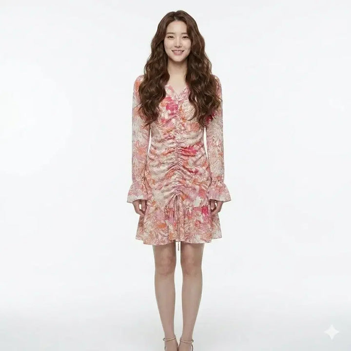 [BUNJANG] Pink Marble Shirring Dress / 핑크 마블 셔링 원피스