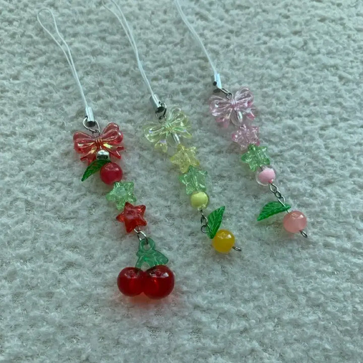 [BUNJANG] Fruit Keychain Set (Cherry, Peach, Lemon) with Star Bead Charm / 과일키링(체리,복숭아,레몬)