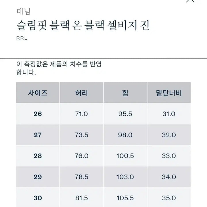 [SOLD OUT] 더블알엘 rrl 슬림핏 블랙온블랙 블온블 30 x 30