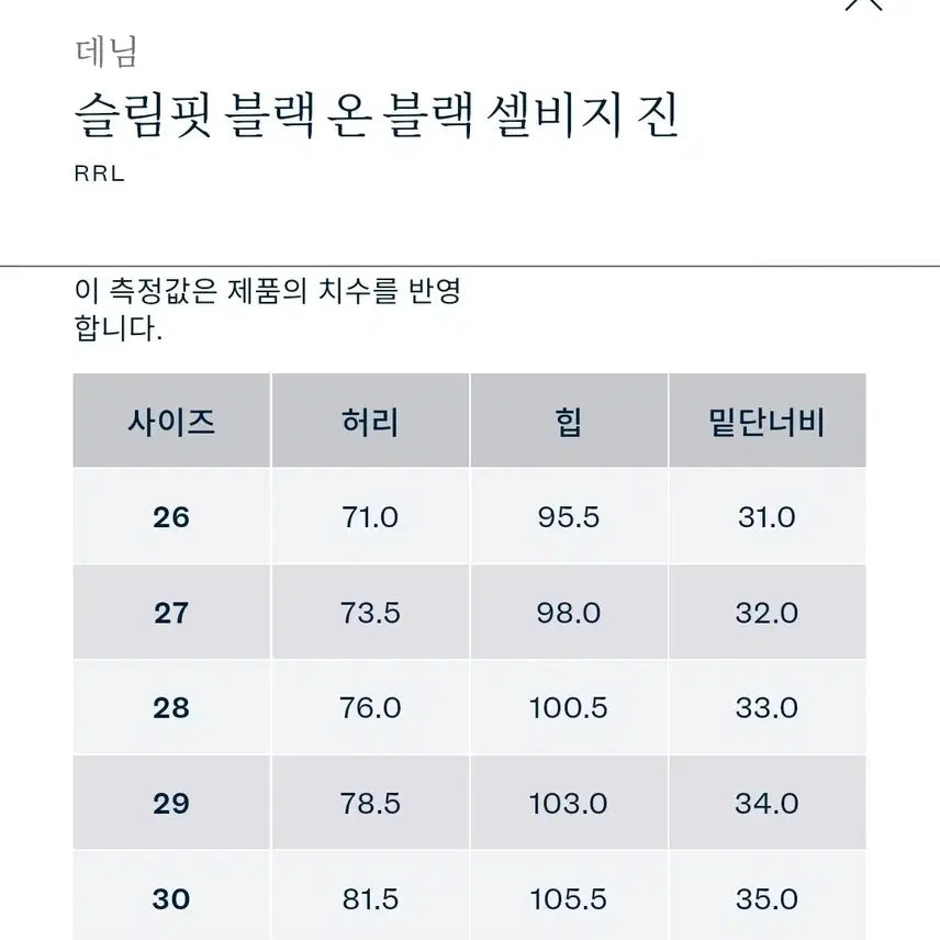 [SOLD OUT] 더블알엘 rrl 슬림핏 블랙온블랙 블온블 30 x 30