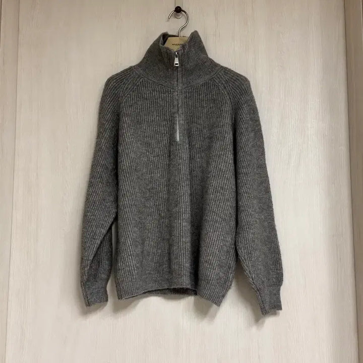 [BUNJANG] Grey Half-Zip Knit Pullover / 니트 반집업 그레이