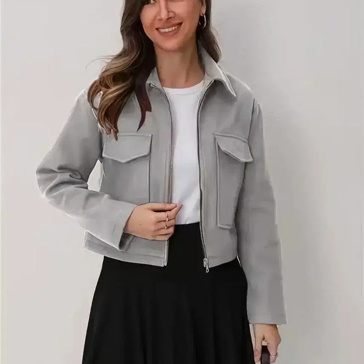 [BUNJANG] Gray Cropped Field Jacket (Size 66) / 숏 기장 그레이 야상 자켓 66사이즈