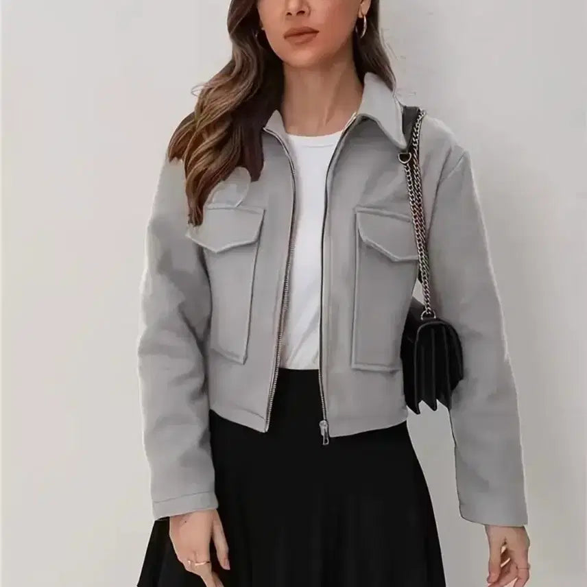 [BUNJANG] Gray Cropped Field Jacket (Size 66) / 숏 기장 그레이 야상 자켓 66사이즈