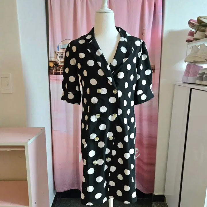 [BUNJANG] Dot Chiffon Collar Dress (Black) / 도트 쉬폰 카라 원피스(블랙)