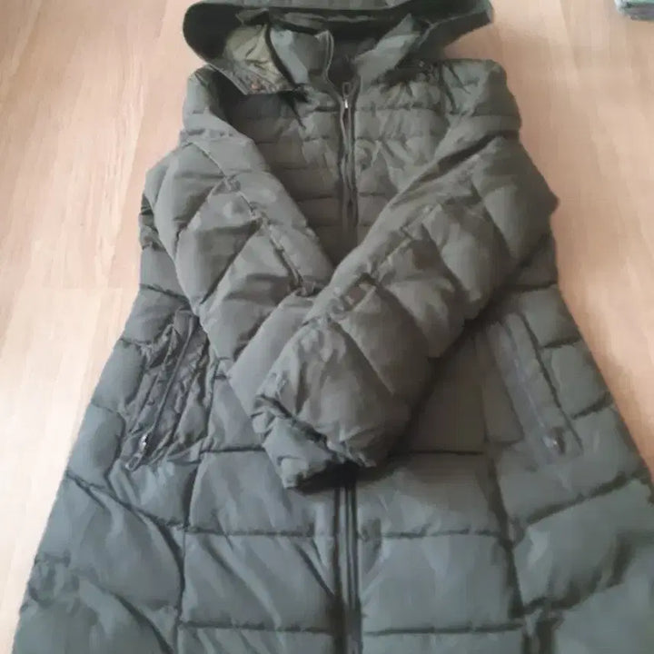 [BUNJANG] Khaki Hooded Long Padding Jumper / 카키색 후드 롱 패딩 점퍼90