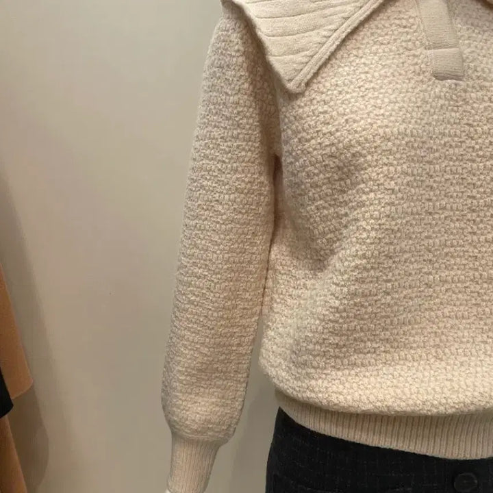 [BUNJANG] LINE Big Collar Button Knit Cream 55 / (무료배송) 라인 빅카라 버튼 니트 크림색 55