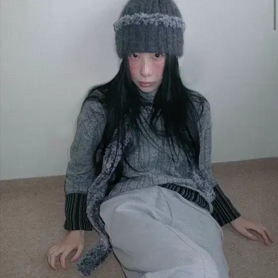 [BUNJANG] RAVID Angora Fur Beanie Grey / 라비드 앙고라 퍼 비니 회색