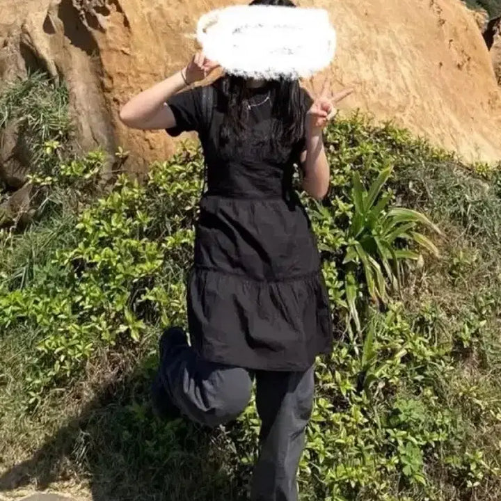 [BUNJANG] Miso Black Spaghetti Strap Mini Dress Layered Ruffle / 검정색 끈나시 미니 원피스/미쏘 자라 에잇세컨즈 김아홉 레이어드 캉캉