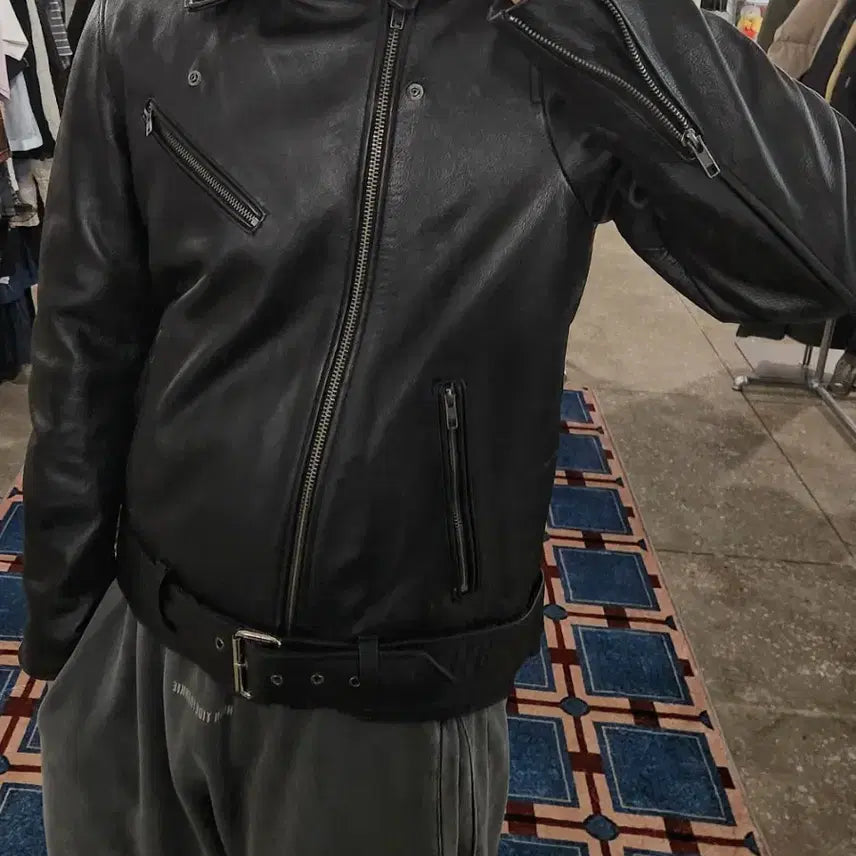 [BUNJANG] Cowhide Leather Double Rider Jacket / 소가죽 더블 라이더 자켓 / 카우하이드 레더 자켓