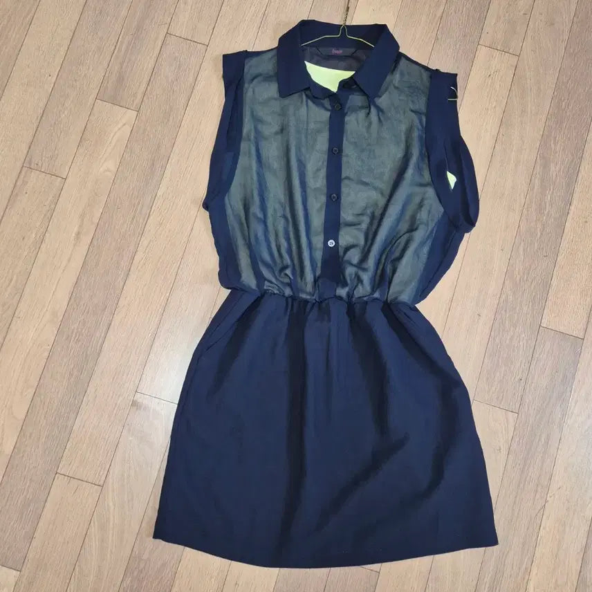 [BUNJANG] Soup Navy See-Through Collar Dress Size 66 / Soup 네이비 시스루 카라 원피스 66