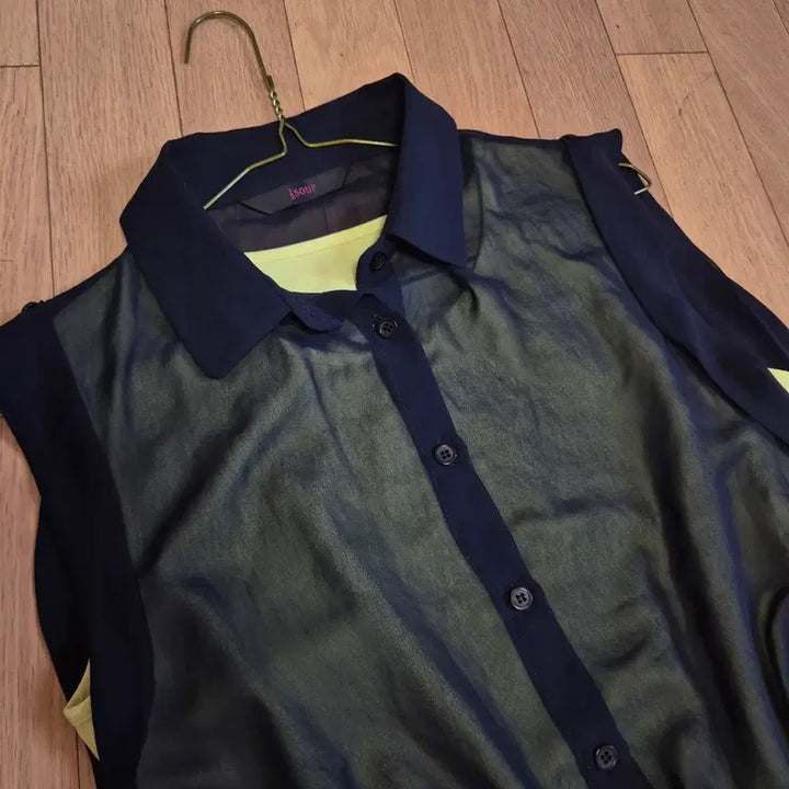 [BUNJANG] Soup Navy See-Through Collar Dress Size 66 / Soup 네이비 시스루 카라 원피스 66