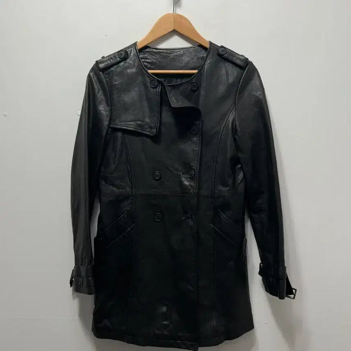 [BUNJANG] Black Leather Long Jacket Women&
