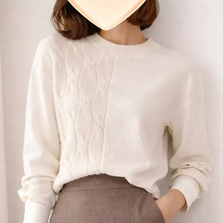 [BUNJANG] Zara Ivory Mixed Knit Blouse / 자라. 아이보리 반반 니트 블라우스