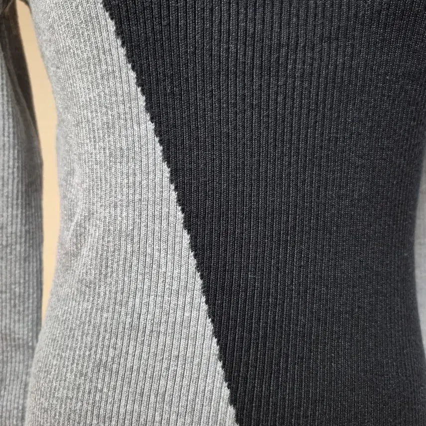 [BUNJANG] Two-Tone Ribbed Knit Long Dress / 투톤 골지 니트 롱 원피스