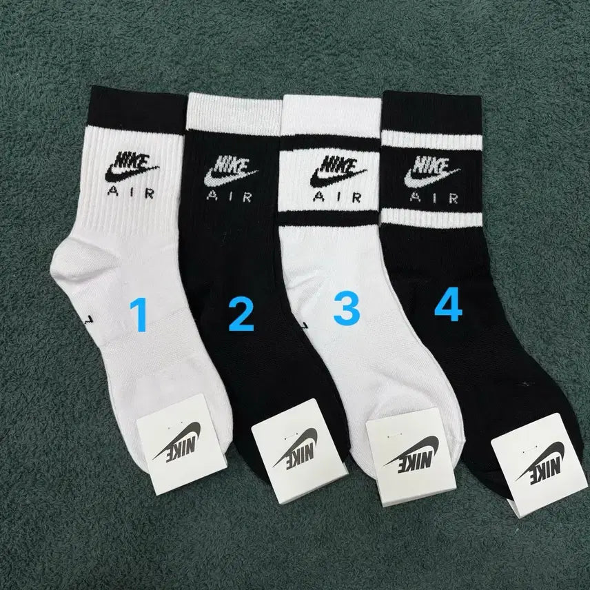 [BUNJANG] Nike Essential Mid-Calf Sports Socks (Standard Thickness) - 4 Pairs / 나이키 에센셜 에어 중장목 스포츠양말 4종(일반두깨)