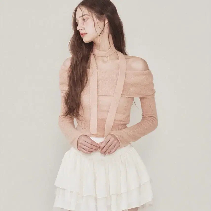 [BUNJANG] Not Your Roses Off-Shoulder Pink Top with Scarf Set / 낫유어로즈 오프숄더 핑크