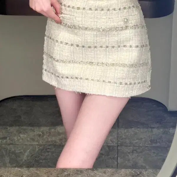 [BUNJANG] Beaded Pearl Tweed Mini Skirt / 비즈 펄 트위드sk