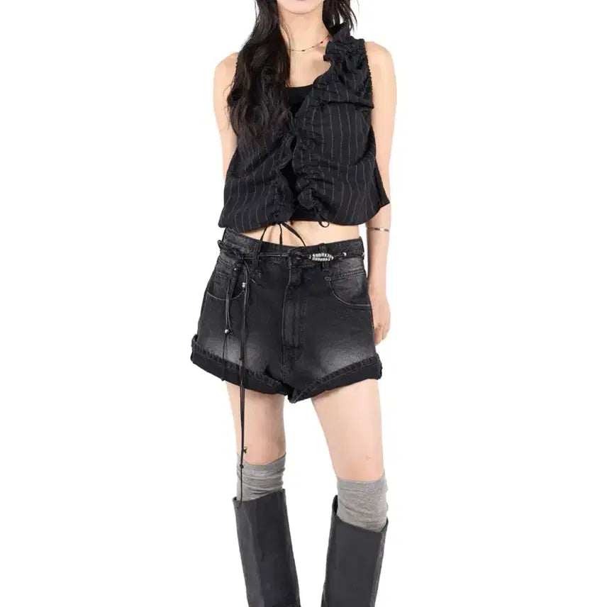 [BUNJANG] Rikim Pointer Denim Shorts Black S / 릿킴 포인터 데님 쇼츠 블랙 흑청 s