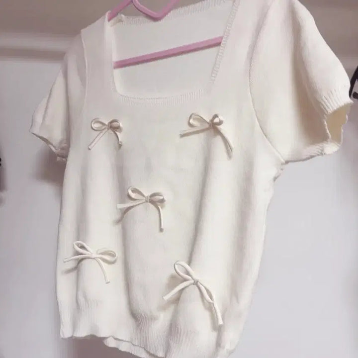 [BUNJANG] Ribbon Short Sleeve Knit Ivory / 리본 반팔 니트 아이보리