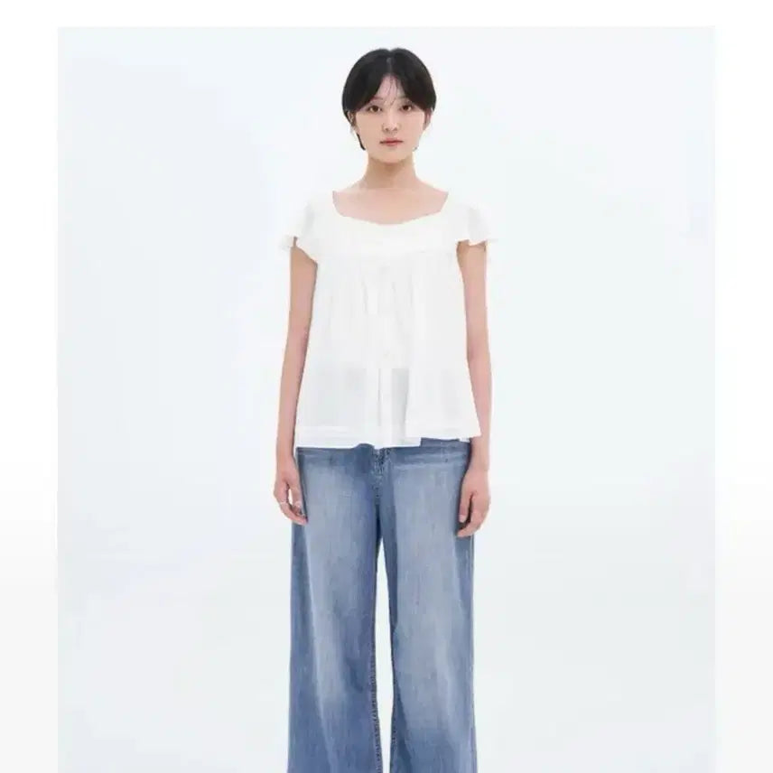 [BUNJANG] 8seconds Sheer Wing Blouse White / 에잇세컨즈 시어 날개 블라우스 화이트 새상품