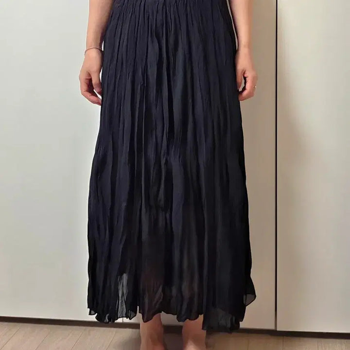 [BUNJANG] Black Pleated Long Skirt / 플리츠 롱 스커트 검정 블랙 롱치마 밴딩 55사이즈 추천