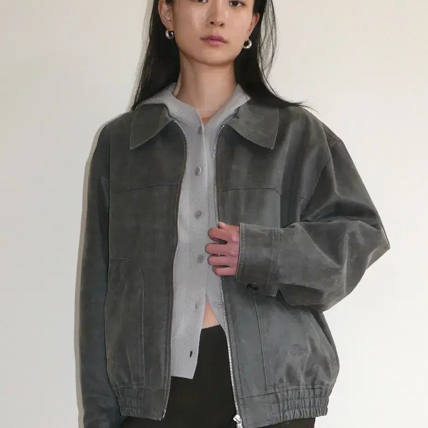 [BUNJANG] Reuni Vintage Crack Oversized Jacket - Grey / 리유니 빈티지 그레이 자켓