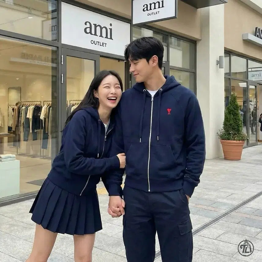 [BUNJANG] AMI Paris Navy Oversized Zip-Up Hoodie XL / AMI 아미 후드집업