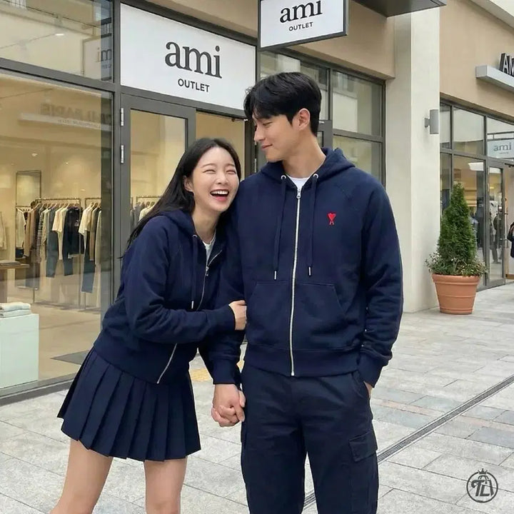 [BUNJANG] AMI Paris Navy Oversized Zip-Up Hoodie XL / AMI 아미 후드집업