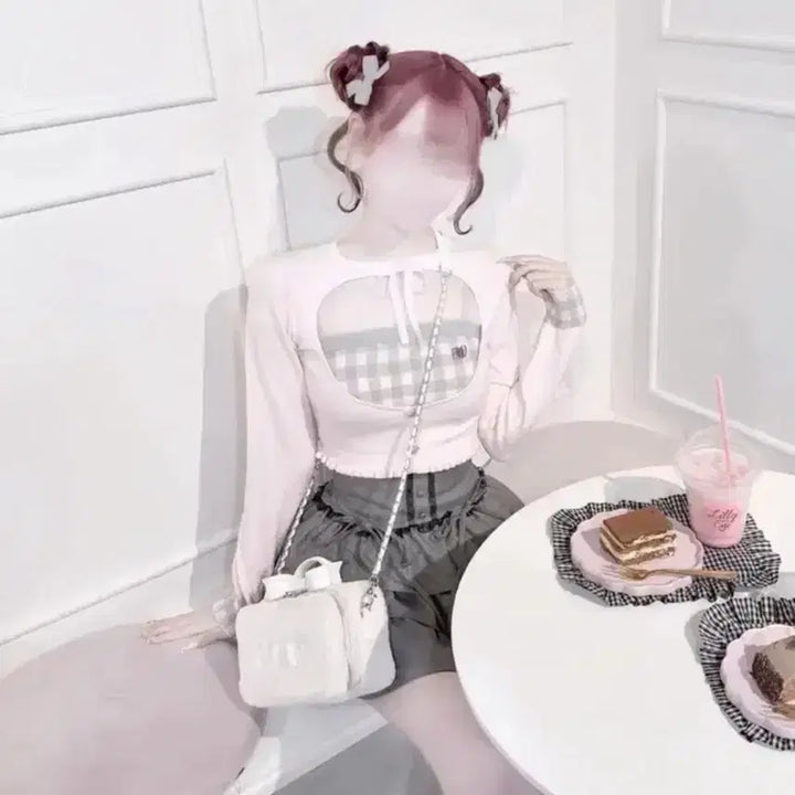 [BUNJANG] HoneyMew Gingham Ensemble Top Pink / 허니뮤 깅엄 앙상블 탑 핑크 F (양산형 지뢰계 스나계)