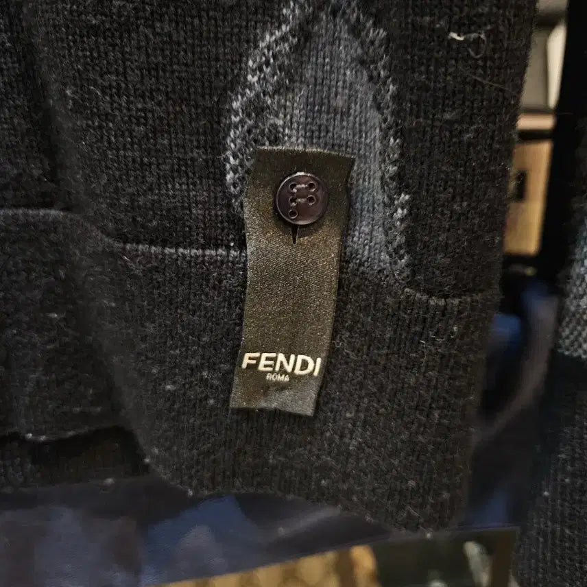 [BUNJANG] Fendi FF Logo Pattern Knit Sweater Black/Blue - Size 50 / [정품/50사이즈] 펜디 FF로고 패턴 니트 스웨터 블랙/블루