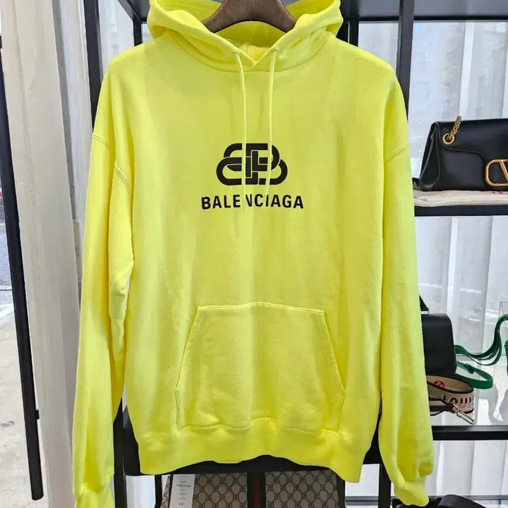 [BUNJANG] Balenciaga BB Logo Neon Lime Oversized Hoodie M / [정품/오버핏M] 발렌시아가 BB로고 네온 형광 라임 후드티