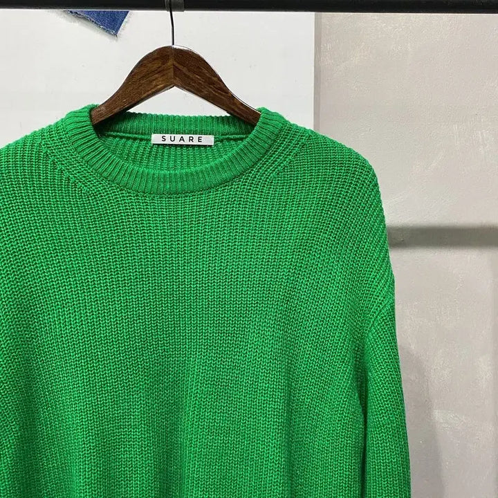 [BUNJANG] Soare Casual Basic Green Round Knit Sweater / (105) 수아레 캐주얼 베이직 그린 라운드 니트