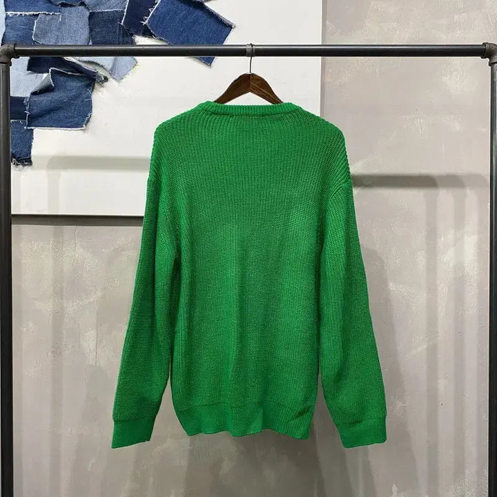 [BUNJANG] Soare Casual Basic Green Round Knit Sweater / (105) 수아레 캐주얼 베이직 그린 라운드 니트