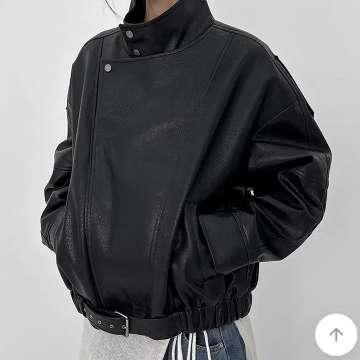 [BUNJANG] Black Up High Neck Leather Jacket / 블랙업 하이넥 레더 자켓