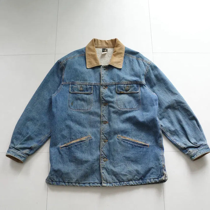[BUNJANG] Lee 80s Sherpa Lined Corduroy Collar Denim Jacket M / 80s Lee 리 라이더 쉐르파 코듀로이 카라 렌치 데님자켓 M