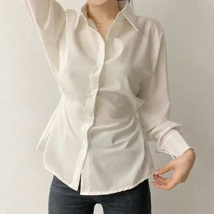 [BUNJANG] White Long Sleeve Shirt Blouse / 긴팔 셔츠 블라우스 화이트