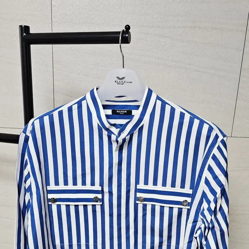 [BUNJANG] Balmain Striped Shirt Blue White / BALMAIN 발망 스트라이프 셔츠 블루 화이트 배색