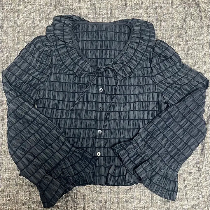 [BUNJANG] Ovins Yang Navy Shirred Blouse / ovins yang 셔링 네이비 블라우스