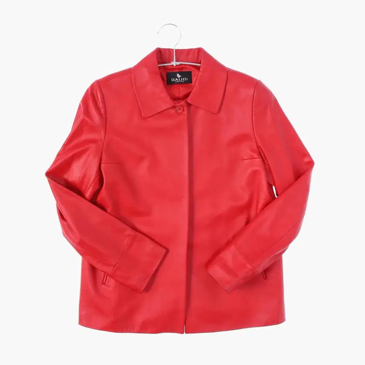[BUNJANG] Vintage Real Leather Lambskin Red Single Jacket / 빈티지 리얼 레더 양가죽 레드 싱글 자켓