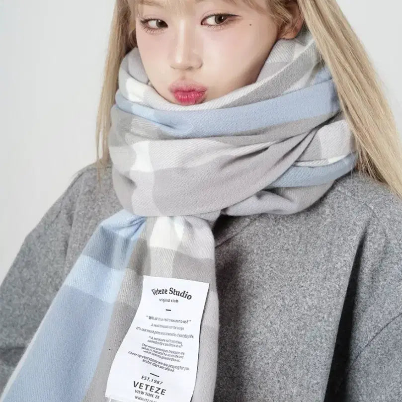 [BUNJANG] Veteze Finding Check Muffler (Grey Blue) / 베테제 veteze 파인딩 체크 머플러(그레이블루)