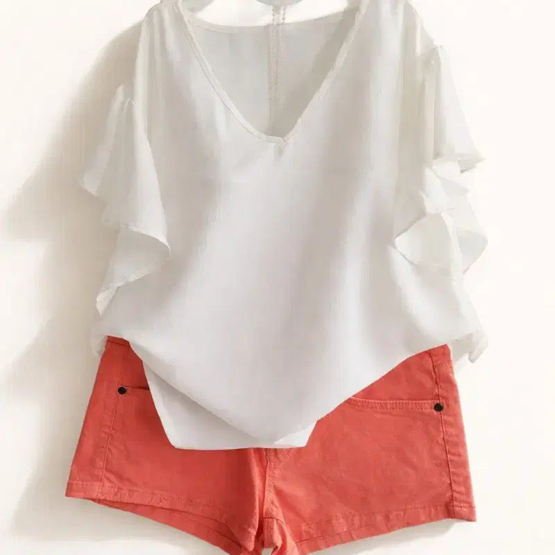 [BUNJANG] V-Neck Ruffle Sleeve Women&