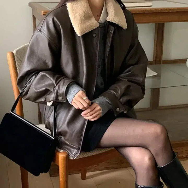 [BUNJANG] Oversized Shearling Leather Jacket / 오버핏 무스탕 레더자켓