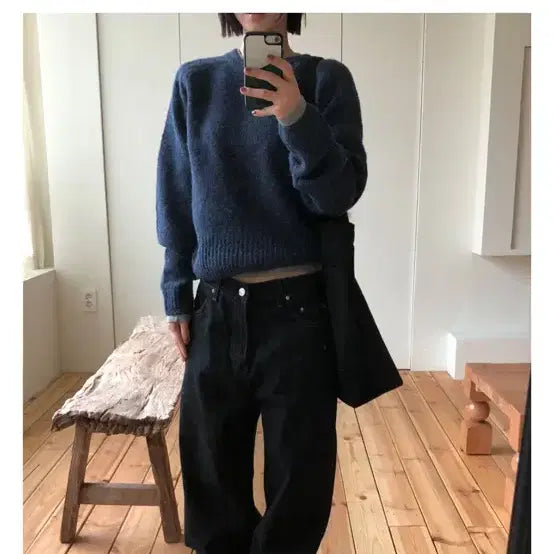 [BUNJANG] Zigzag Slo Nerdy Flare Denim Pants (Black Wash) / 지그재그 슬로 너디 플레어 데님팬츠 흑청